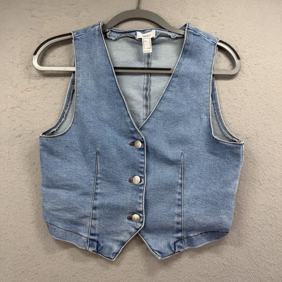Forever 21 Jackets & Blazers - Forever 21 Vest Womens Medium Light Blue Denim Cropped Button Up Waistcoat Y2K